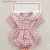 Rompers Fashion Children's Suit Plaid Short-Sleeved T-shirt PP Shorts Summer Baby Clothes Set Academy Style Short Sleeve Bread Pants Set T230529