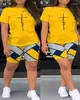 Tute da donna Set corto da donna 2023 Summer Fashion Faith Stampa geometrica Girocollo Top manica e pantaloncini casual al ginocchio sopra