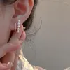 Pendientes colgantes 2023 coreanos de doble perla con diamantes de imitación dorados para mujer, joyería de moda para boda, regalo de cumpleaños