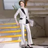 Women's Two Piece Pants Fashion Blazer Women Business Suits Pant And Jacket Sets Office Ladies Pantsuits Work Uniform White Patchwork OL