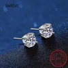 Stud Real Moissanite Studörhängen 14K Vitt guldpläterat Sterling Silver 4 Prong Diamond Earring för Women Men Ear Stud 1CT 2CT 4CT J230529