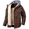 Casual shirts voor heren fluweel dikke warme warme heren geruite shirt capuchon met lange mouwen winter fleece check blouse cheque heren herfstkleding