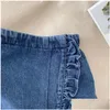 Clothing Sets Girls Outfit Summer Kids Clothes Lace Edge Pure White Baby Girl Casual Suspender Denim Skirt Childrens 230523 Drop Del Dhbwv