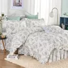 Bedding Sets Cotton Twill Ruffled Quilt Cover Comfortable Pillowcase Small Fresh Flower Green Set Bedspread Kit HM-07F