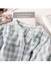 Women's Blouses Lamtrip Vintage Double Layers Cotton Yarn Half Lantern Sleeve Women House Plaid Shirt Blouse 2023 Summer