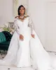 2023 arabe Aso Ebi sirène robe de mariée blanche pure cou manches longues dentelle robes de mariée robes ZJ303