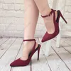 Olomm New Women Summer Pumps Ankel Strap Stiletto High Heels Point Toe Purple Red Blue Party Shoes Plus US Size 5-15