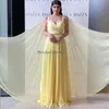 Novo vestido de noite em dubai árabe com mangas de capa elegante 2023 comprimento de chiffon baile de papaga