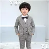 Suits Flower Boys Formal School for Weddings Brand Plaid Blazer Vest 3st Tuxedo Kids Prom Party Dress Clothing Set 230524 Drop Del Dhchx