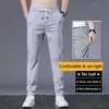 2023 Ijs Zijde Mannen Broek Zomer Sneldrogend Gym Broek Dunne Effen Mode Zakken Casual Rechte Pantalon Goede P230529