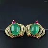Dingle örhängen som säljer naturlig hand-snidad Jade Crown 24k Inlay Ancient Method Studs Fashion Jewelry Accessories Women Gifts1