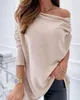 Camisetas de mujer Top suelto Sexy un hombro liso manga larga elegante Color sólido pulóver primavera otoño blusa ropa femenina