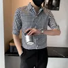 Camicie casual da uomo coreano pied de poule uomo 2023 estate mezza manica camicia sottile streetwear abbigliamento per feste sociali chemise homme