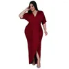 Casual Dresses 2023 Rekommendera stil Solid Color Short Sleeve Work Office Ladies Maxi For Women Elegant Robe