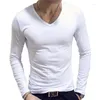 Мужские футболки T 2023 Эластичная мужская футболка V-образной рукав с длинным рукавом с твердым цветом мужская рубашка Lycra Хлопко