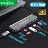 Hubs USB HUB ADAPTER 6 в 1 USB C TO USB 3.0 HDMICAMALIBLE DOCK для MacBook Pro для Nintendo Switch USBC Type C 3.0 Splitter