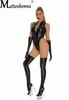 Sexy Set Donna PU Faux Leather Latex Body + Guanti + Calza Sexy High Cut Lingerie Sexy Collant Catsuit One Piece Perizoma Stage Wear T230530