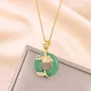 Pendant Necklaces In Vintage Lucky Guard Green Ping An Buckle For Women Elegant Female Stainless Steel Neck Chain Jewelry