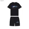 Мужские футболки Мужские футболки Summer Trapstar Printed Cotton Thort Shorts устанавливает уличную одежду для мужской спортивной одежды Trapstar T Roomts and Shorts L230520