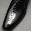 Italian Men Dress Shoes Genuine Calf Leather Black Brown Handmade Pointed Toe Lace-Up Brogue oxford Wedding Shoes For Men