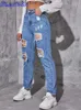 Dżinsy damskie denimcolab Nowy wysoki talia Rubed Dżinsy Kobieta moda myj bawełniany dżinsowy pant lame High Streetwear Prosty dżinsy T230530