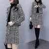 Trabalho veste a mulher Houndstooth Houndstooth elegante Jaqueta de Tweed Tweed Fêmea de duas peças Terno de peito de peito de peito de peito de peito