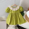 Girl Dresses Summer Bow Knot Puff Sleeve Ruffle Round Neck Fashion Girls Dress Baby Bloomers Clothes 5 Years Old