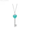 Véritable Cyan T série bleu rose Cyan coeur clé pendentif réel 925 collier en argent femmes bijoux amour fille saint valentin cadeau