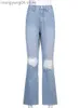 Jeans da donna Jeans skinny blu Jeans strappati da donna Pantaloni streetwear Capris strappati Jeans con fondo a campana Vita alta Donna Pantaloni svasati Y2k T230530