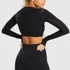 Dames Trainingspakken 2 stks/set Naadloze Vrouwen Sport Pak Gym Workout Kleding Lange Mouwen Fitness Crop Top En Scrunch Butt Leggings Set J230525