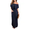 Casual Dresses Womens Off the Shoulder Ruffle Party Side Split Beach Maxi Dress with Lotus Leaf for Women