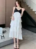 Casual Dresses 2023 Summer Style Camisole Dress Little Chap Splice Appear Thin Sweet Insert Bright Silk Chiffon V-neck Cake