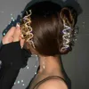 Autres pinces à cheveux crabe en métal argenté cristal surdimensionné pour femmes tendance pince à cheveux géométrique