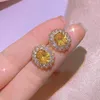 Necklace Earrings Set Selling Yellow Zircon Jewelry Women's Three-piece Fashion Flower Shape Open Adjustable Ring Wedding