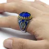 Pierścień Solitaire Turecka biżuteria męska Pierścień męski z niebieskim szklanym kamieniem 925 Srebrny srebrny vintage King Crown CZ Enamel Pierście