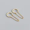 Backs Earrings 925 Sterling Silver Color Geometric Hoop Link Chain Tassel Ear Buckle For Women Fashion Retro Creative Jewelry