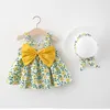 Fille robes été 2023 bébé filles robe Floral chapeaux 2 pièces vêtements pour enfants mode enfants élégant enfant en bas âge