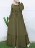 Etnische kleding zanzea vintage moslimjurk vrouwen met lange mouwen maxi vaste zonsondergang gewaad