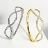 Bangle Flashbuy Simple Rhinestones Geometry Wave Stainless Steel Bracelets Bangles Fashion Gold Color Waterproof Jewelry Gift