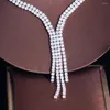 Halsband örhängen set cwwzircons glänsande kubik zirkonium elegant lång dingling dropptassel bröllopsdräkt brudar för kvinnor t718