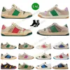 G Sapatos Flat 2023 Sapatos Casuais Designer Screener Sneakers Bege Manteiga Sapatos de Couro Sujo Itália Vintage Vermelho e Verde Web Stripe Luxo Sola de Borracha Clássico 35-45