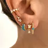 Stud 925 Silver Ear Needle Turquoise Hoop örhängen för kvinnor Ins Style Exquisite Flower Crystal Piercing Huggie örhängen smycken J230529 J230529