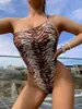 Женские купальные костюмы S - XL Леопард Печать на плече стринга