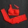 Kvinnors spårningsdräkter 2-stycke Set Women Gymkläder en-axel Sports BH Fitness Legings Workout Set för kvinnor sportkläder atletiska gym kostymer J230525