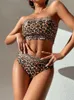 Maille 2023 nouveau Sexy léopard bustier tubulaire Bikini ensemble taille haute maillots de bain femmes costume de plage été P230530