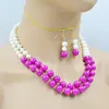 Necklace Earrings Set 2 Rows Of Natural Freshwater Cultured Pearls/semi Precious Stones. Women's Wedding