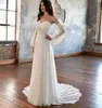 Bohemia A Line Chiffon Sweetheart Sexy Wedding Dresses For Bride Summer Beach Lace Pleated With Removable Long Sleeves Bridal Robes de Mariee Sweep Train Chic CL0240
