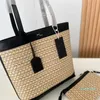 2023-Sac fourre-tout en paille avec sac pour téléphone Weave Crossbody Bags Luxury Women Flap Wallet Deux bandoulières en cuir véritable Poche intérieure zippée Moyen Lettre ancienne