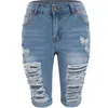 New Summer Short Leg Long High Waist Pockets Solid Jeans denim Pants Women's Open Bottom Shorts P230530