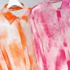 Women's Blouses Silk High Quality Tie Dye Printed Women Single Breasted Sheer Lantern Sleeve Sexy Backless Shirts Top With Tank